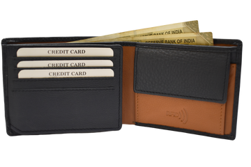 Laveri Leather Designer Multicolor Mens Wallet Black/Tan #4022