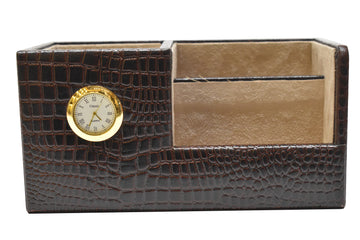 Leather Desktop Set Customised Pen Stand for office Brown Croco