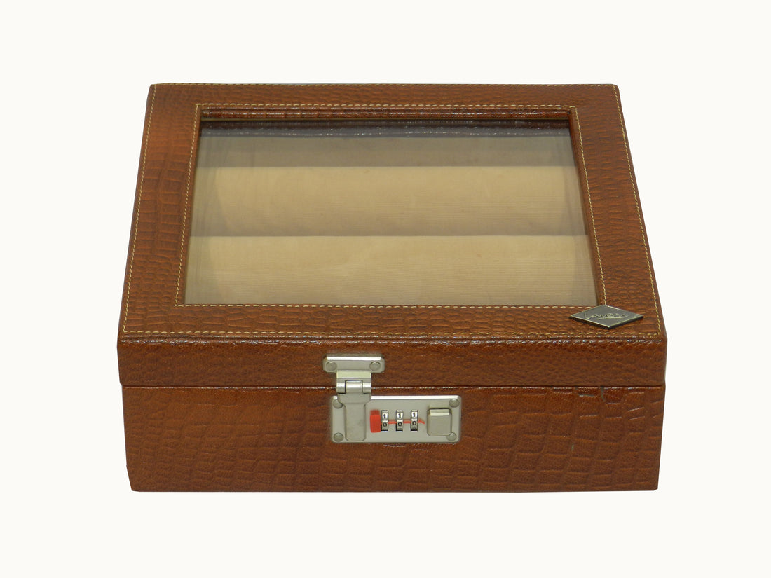 Bangle Box 3 Road Premium Quality Leather Brown Box Glass Top