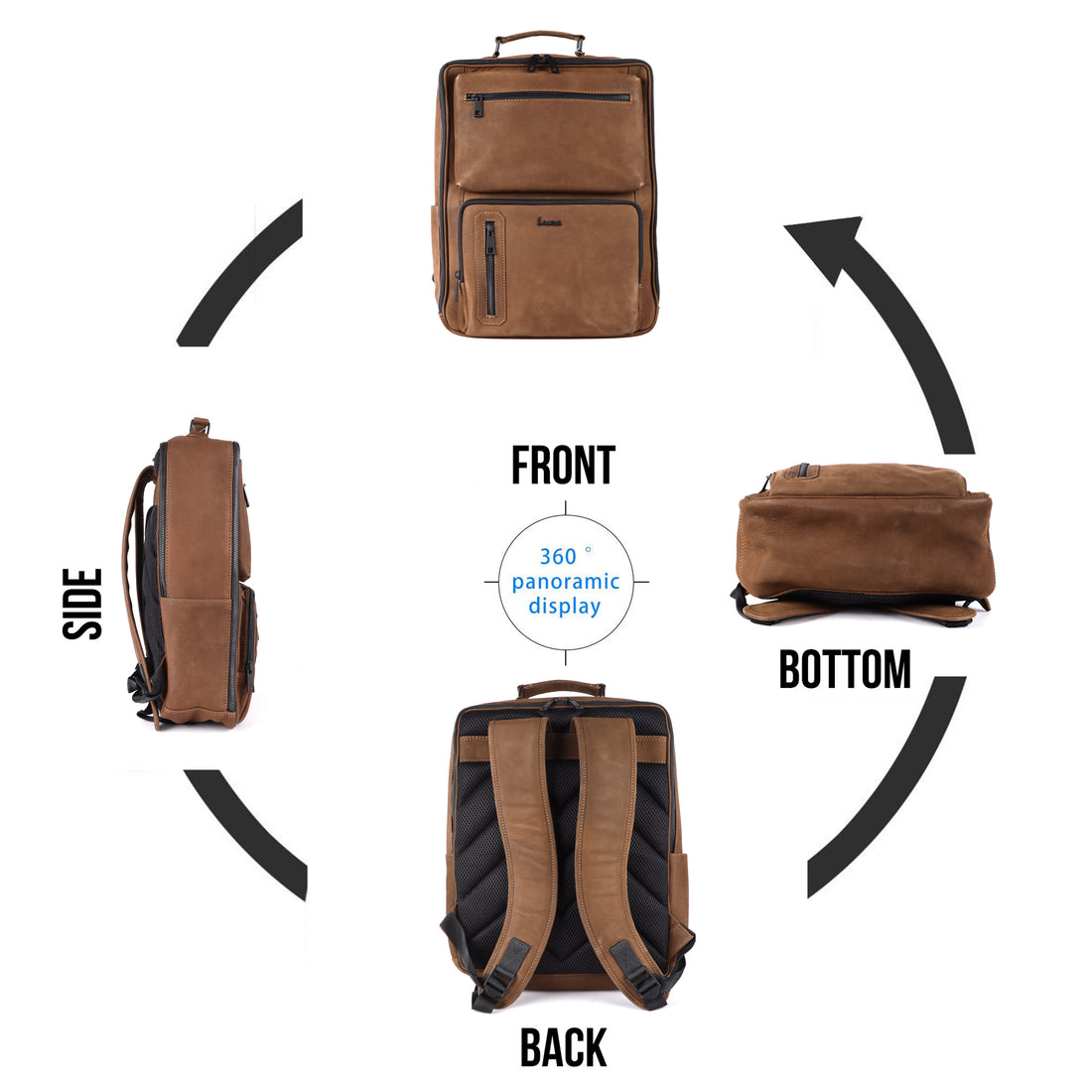 Laveri® Genuine Leather Travel Back Pack bag #2832 Brown hunter