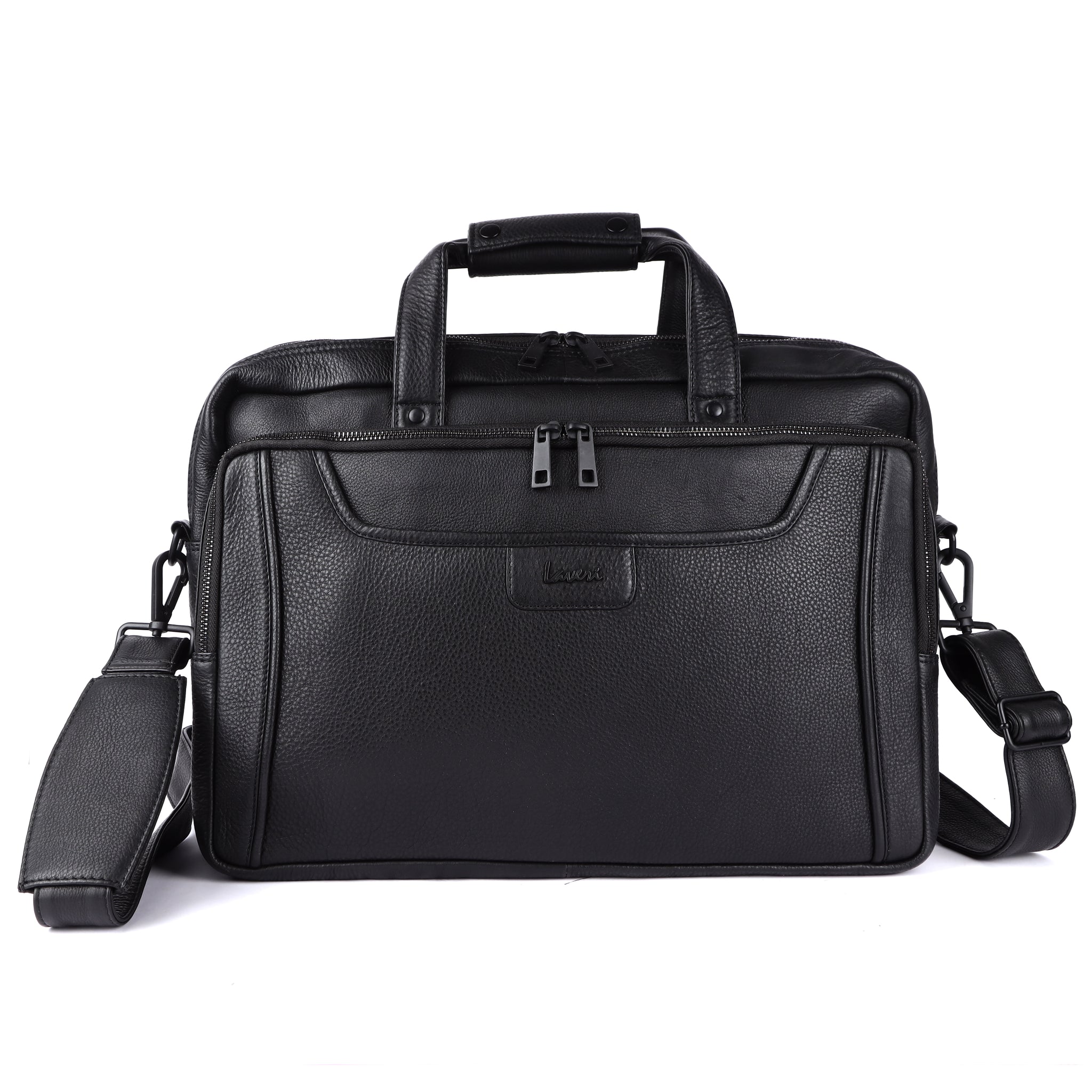 Laveri Genuine Leather Office Laptop Bag (BLACK)