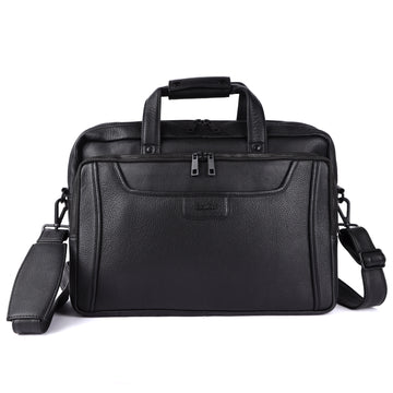 Laveri Genuine Leather Office Laptop Bag (BLACK)