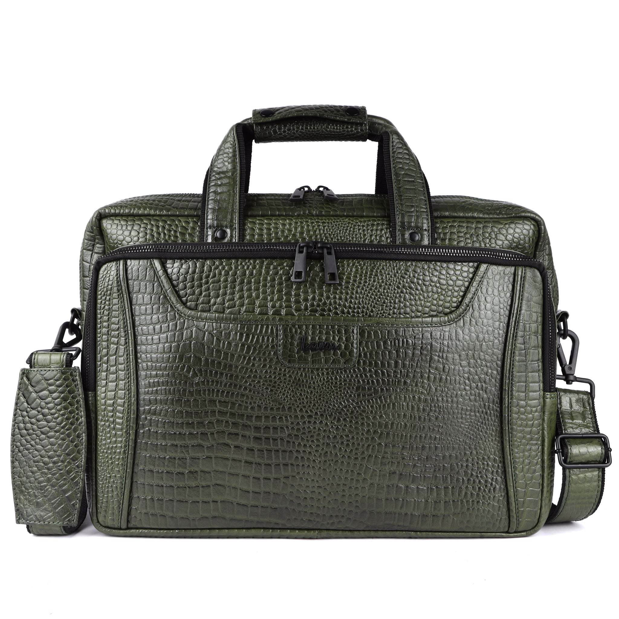 Laveri Genuine Leather Office Laptop Bag (GREEN-CROCO)