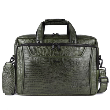 Laveri Genuine Leather Office Laptop Bag (GREEN-CROCO)