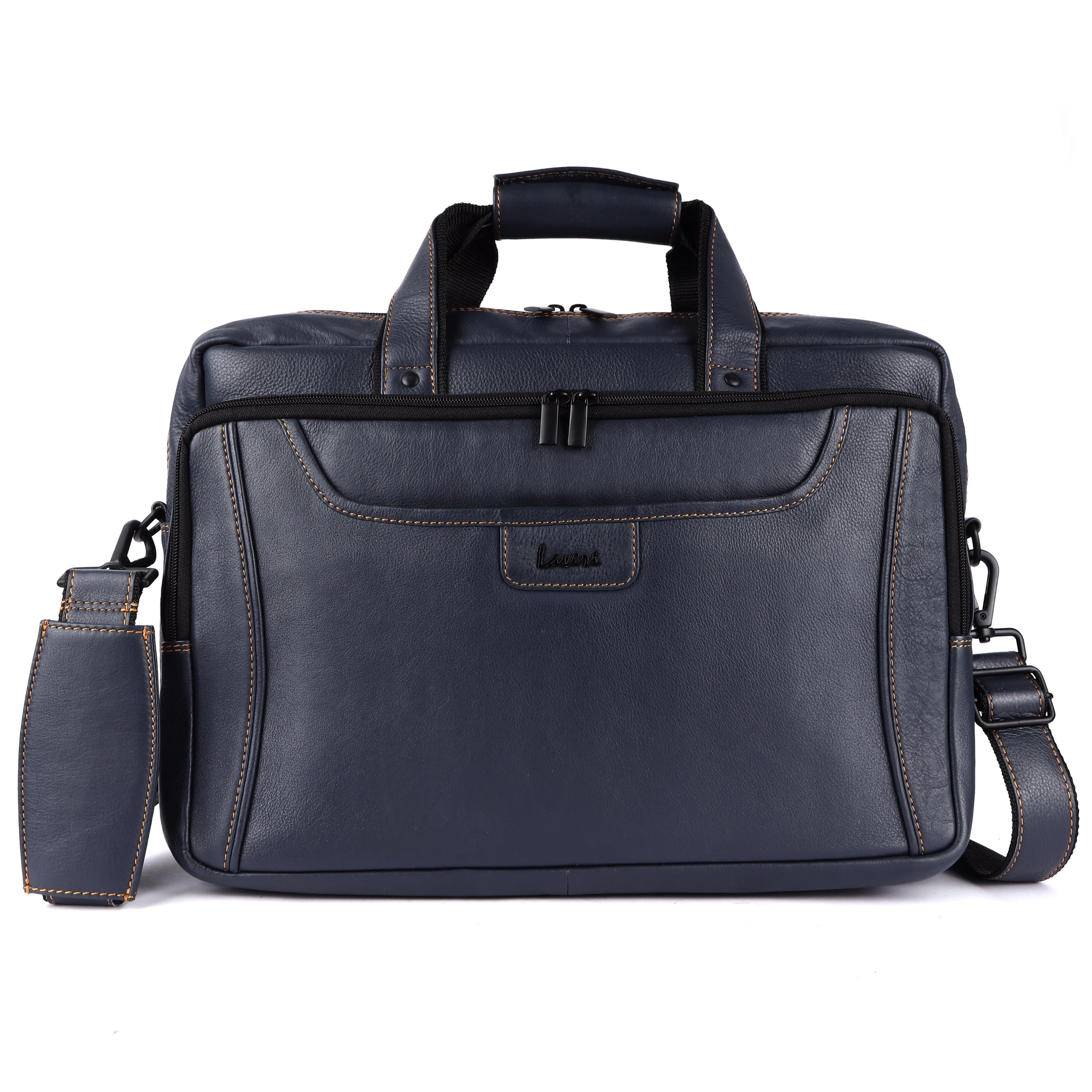 Laveri Genuine Leather Office Laptop Bag (BLUE)