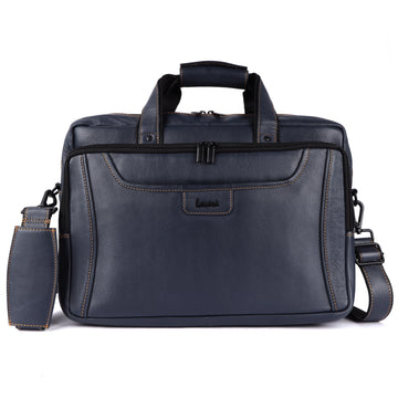 Laveri Genuine Leather Office Laptop Bag (BLUE)