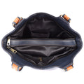 Blue and tan women’s handbag