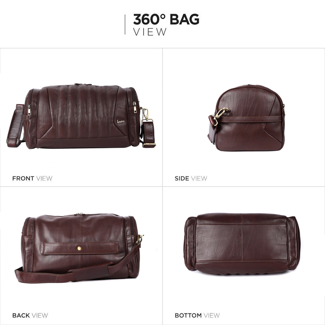 Laveri® Genuine Leather Travel Duffel Bag #2860 Dark Brown WG Available only Prepaid order