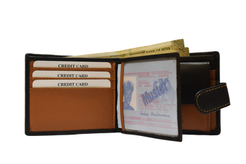 Laveri Leather Designer Multicolor Mens Wallet Black/Tan #753CL
