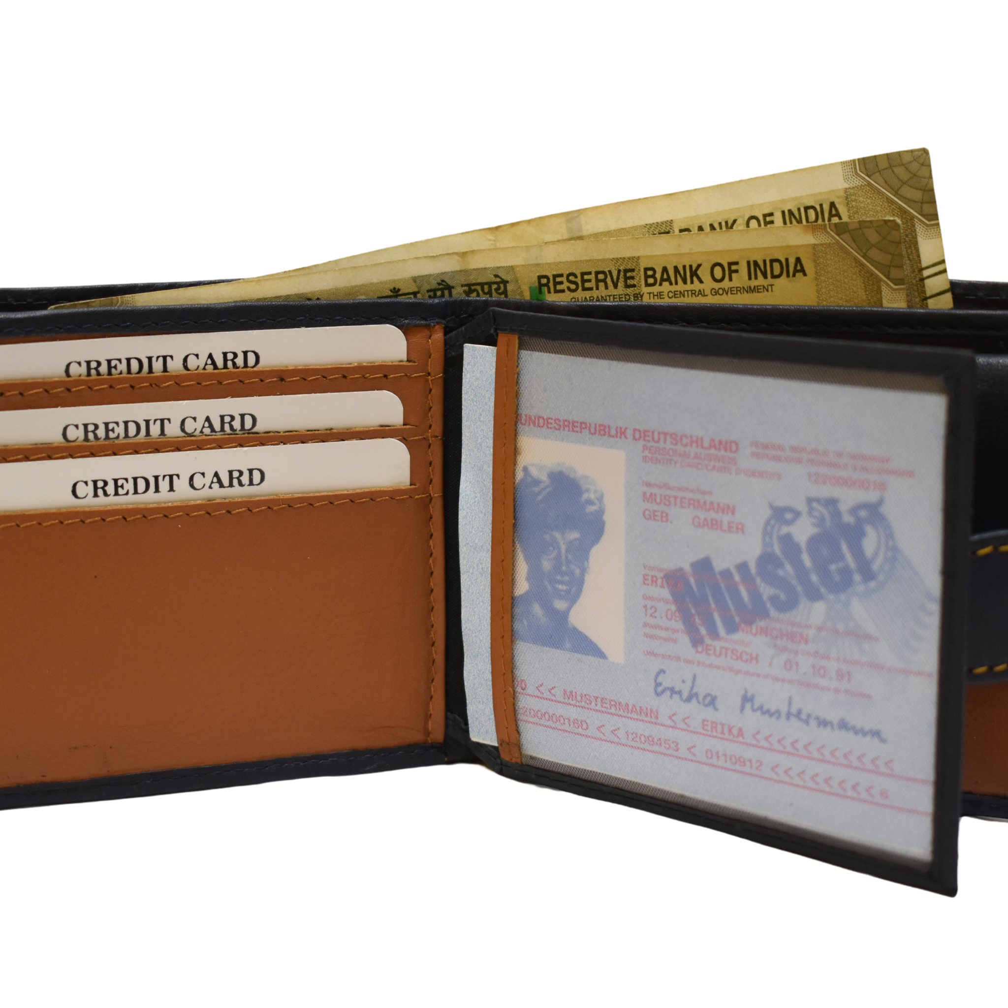 Laveri Leather Designer Multicolor Mens Wallet Blue/Tan #753CL
