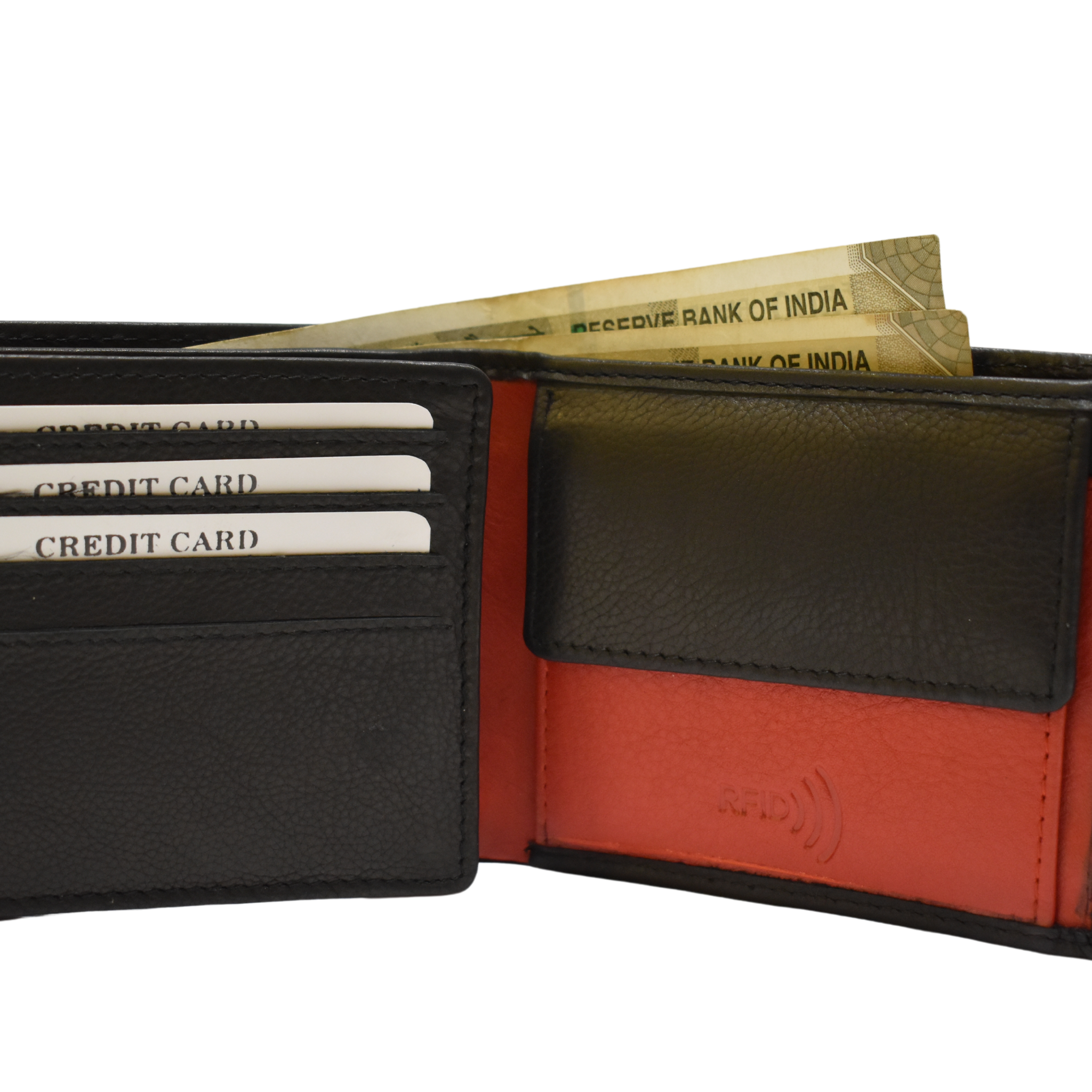 Laveri Leather Designer Multicolor Mens Wallet Black/Red #4022
