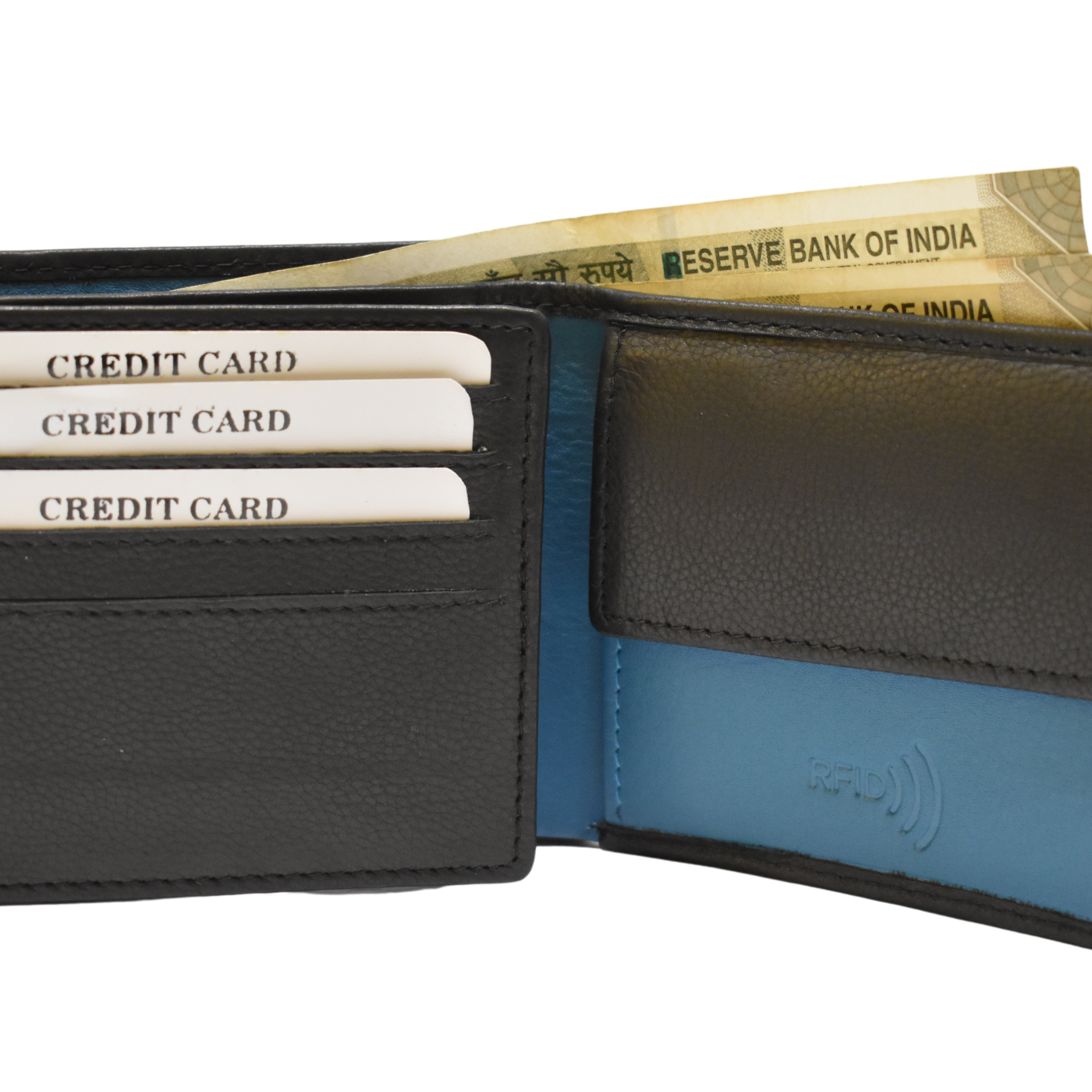 Laveri Leather Designer Multicolor Mens Wallet Black/Blue #4022
