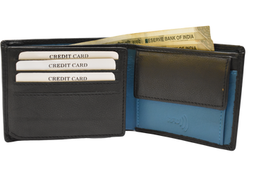 Laveri Leather Designer Multicolor Mens Wallet Black/Blue #4022