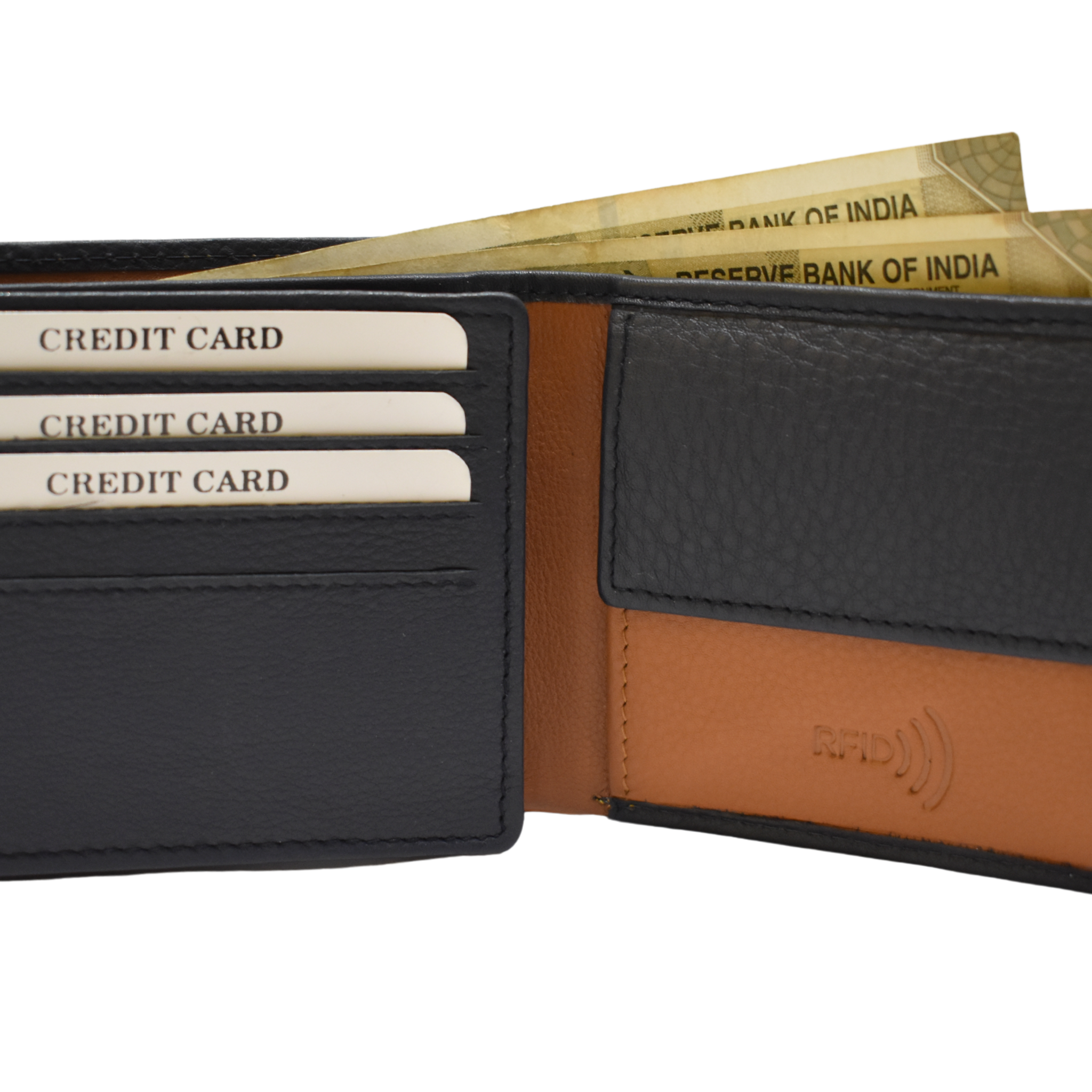 Laveri Leather Designer Multicolor Mens Wallet Black/Tan #4022