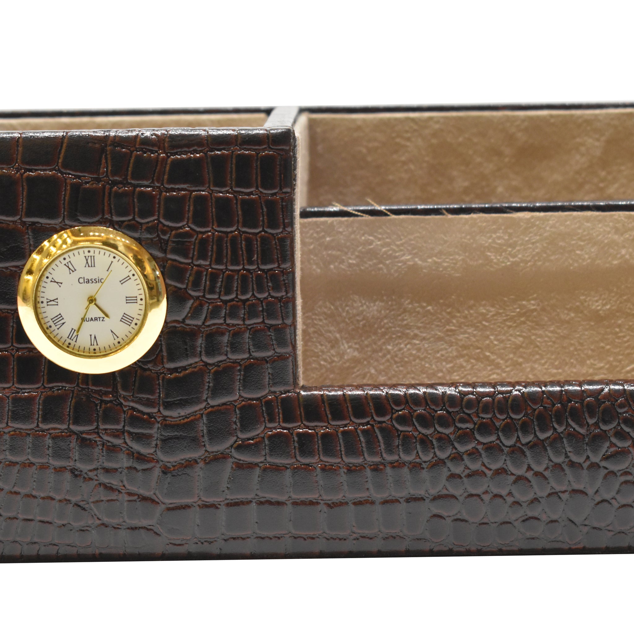 Leather Desktop Set Customised Pen Stand for office Brown Croco