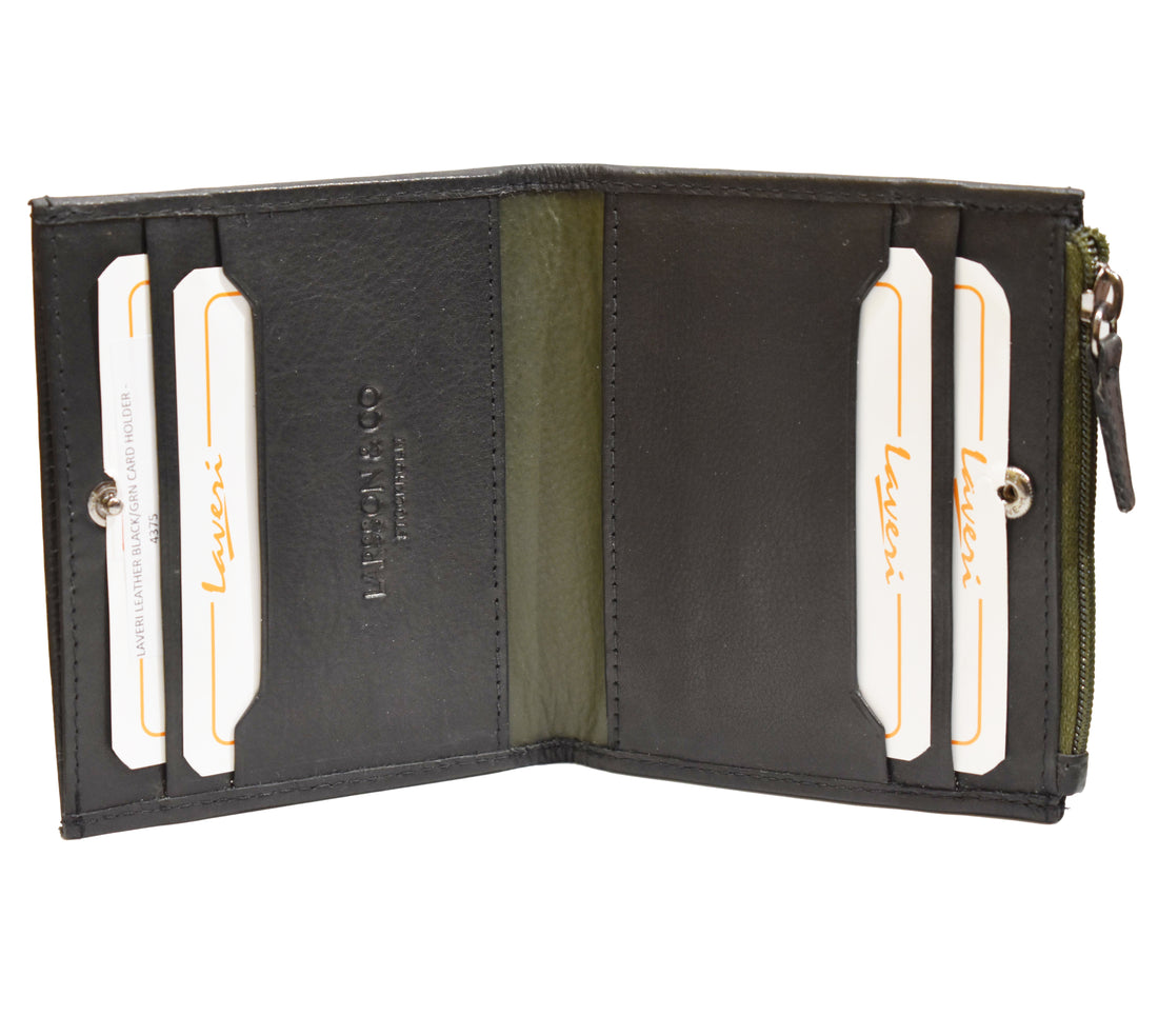 Laveri Genuine Leather Designer Credit Card Holder #4375 Black/GREEN