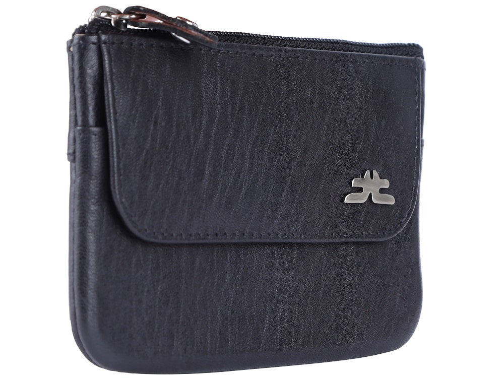 Laveri® Genuine Leather Travel Coin Pouch #1814 Black