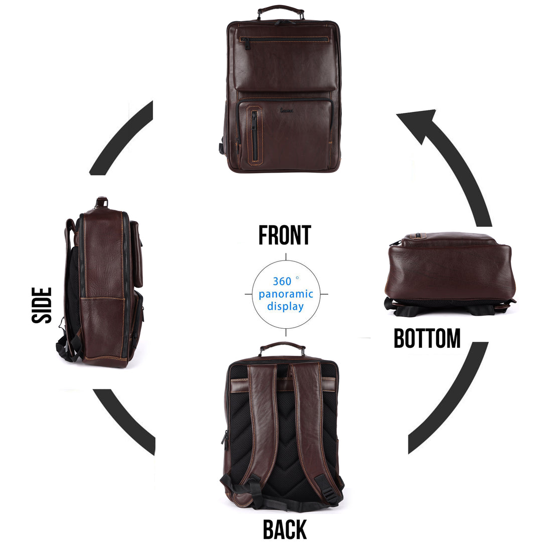 Laveri® Genuine Leather Travel Back Pack bag #2832 Dark Brown WG available only prepaid order